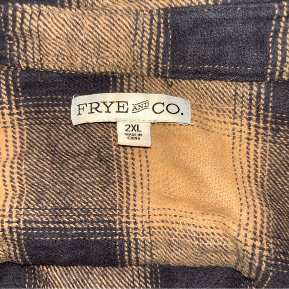 Frye & Co Men’s Flannel Black And Tan Plaid Button Up Long Sleeve Shirt Size 2XL - Picture 3 of 4